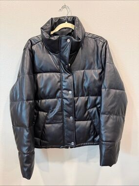 Hollister Black Vegan Leather Quilted Puffer Jacket